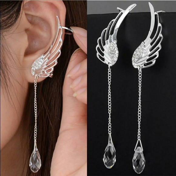 Star Posh Jewelry - Angel Wings Diamond Crystal Drop Earrings